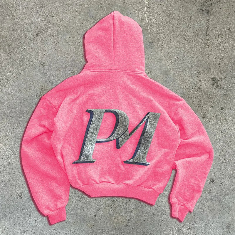Y2K Printed Zip-Up Hoodie, Unisex Streetwear