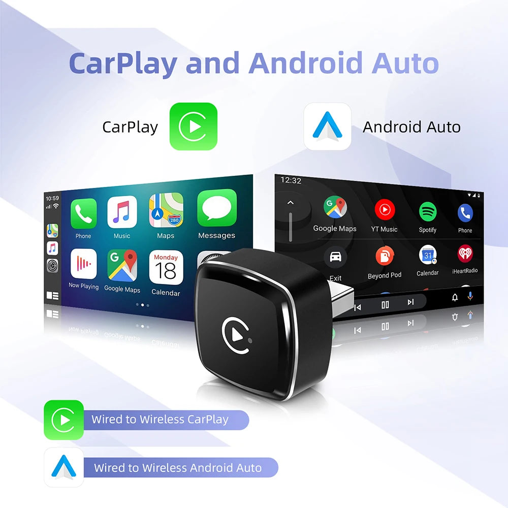 2-in-1 Mini CarPlay Box — Wired to Wireless CarPlay & Android Auto Adapter, Plug & Play for Factory-Wired CarPlay Cars