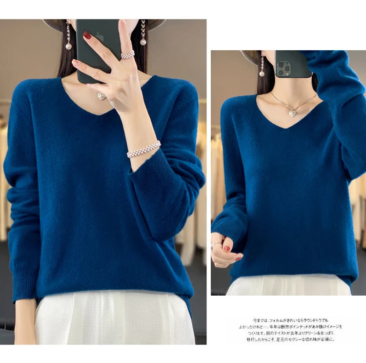 Women's Merino Wool V-Neck Sweater