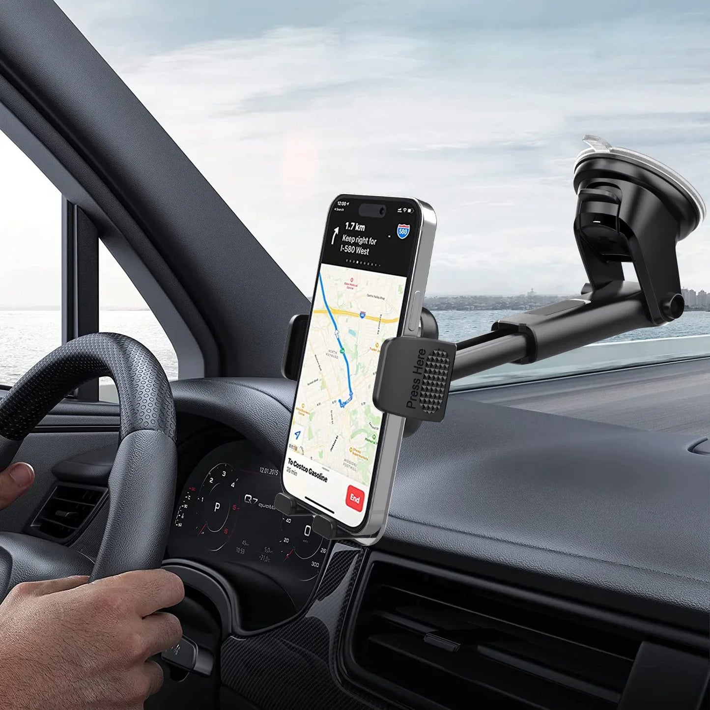 Car Phone Holder for Dashboard & Windshield – Universal Clip Mount for 4.7–7" Phones