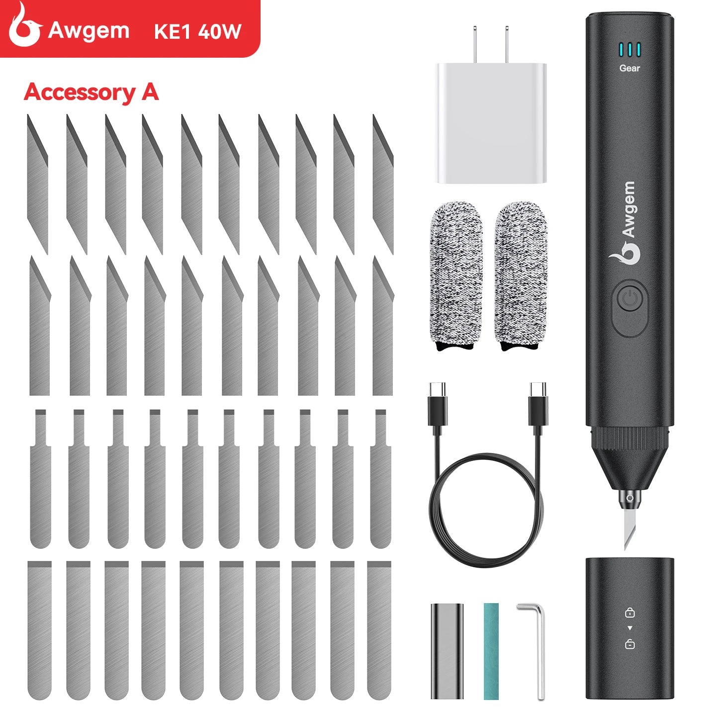 Awgem 40KHz Handheld Ultrasonic Cutter – Electric Carving Tool for Plastic, Resin, 3D Printing & Textile