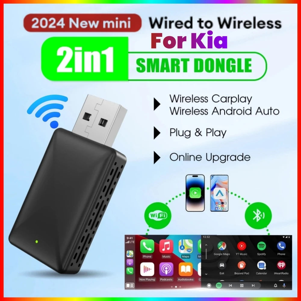 Wireless CarPlay & Android Auto Adapter, Compatible with Kia Sportage, K5, Carnival, Soul & Seltos