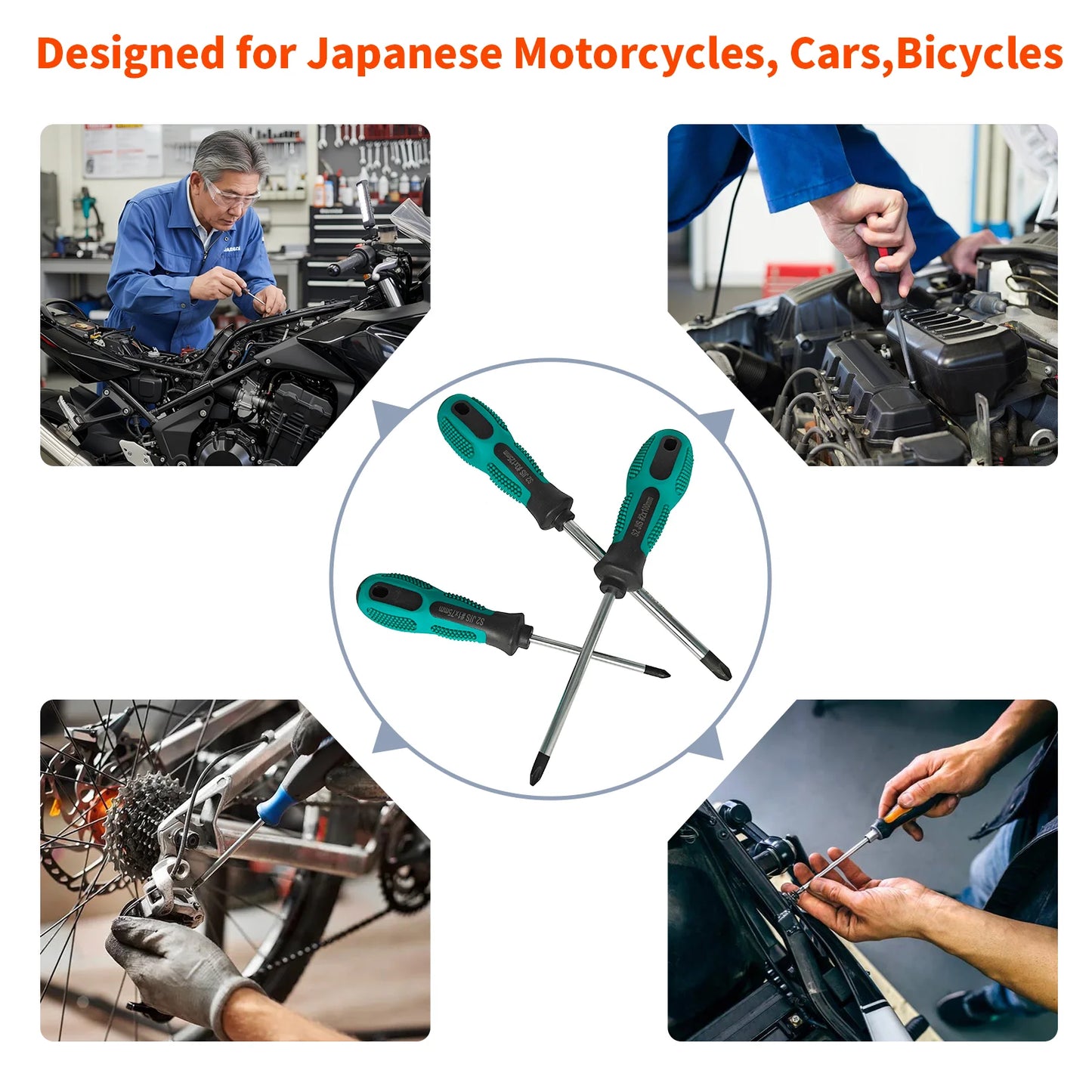 3Pcs JIS Screwdriver Set(#1+#2+#3) with Magnetic Tip, S2 Alloy Steel,For Japanese Standard Screws For Japanese Motorcycles, Cars