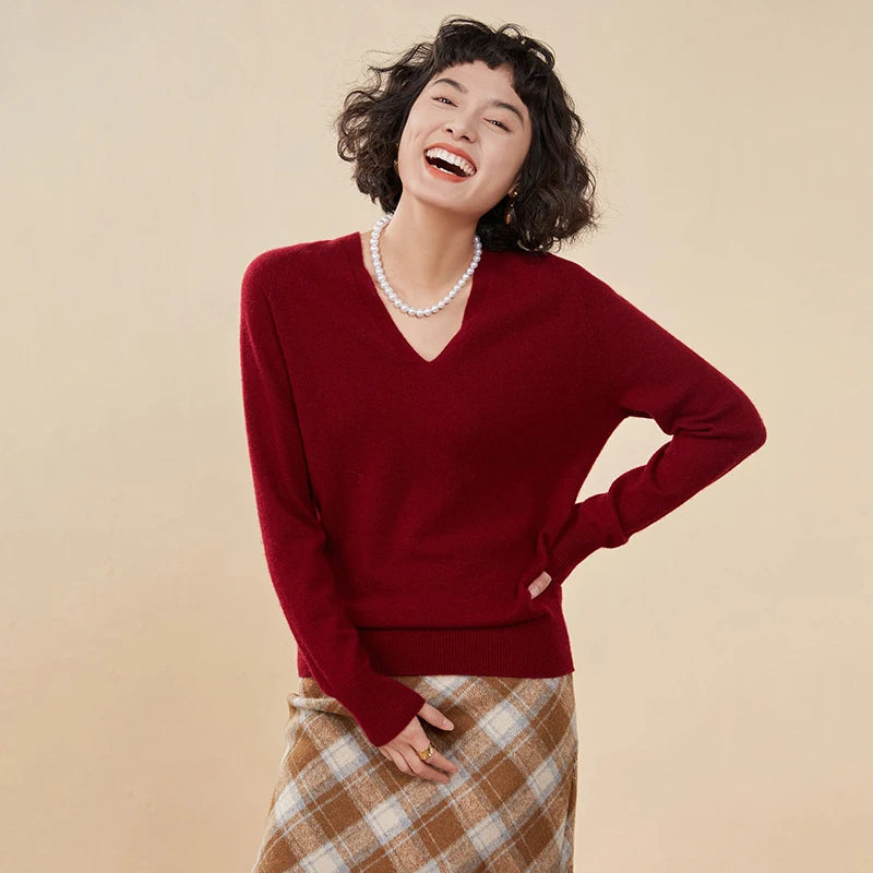 Women's Cashmere V-Neck Sweater, Knit Pullover