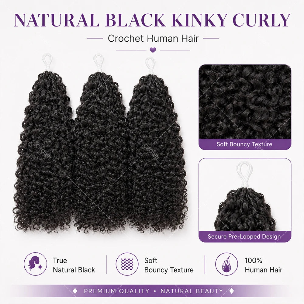 Burmese Curly Crochet Human Hair Knots Feather Crochet Hair Extensions For Women Invisible Knotless Kinky Curly Braiding Hair