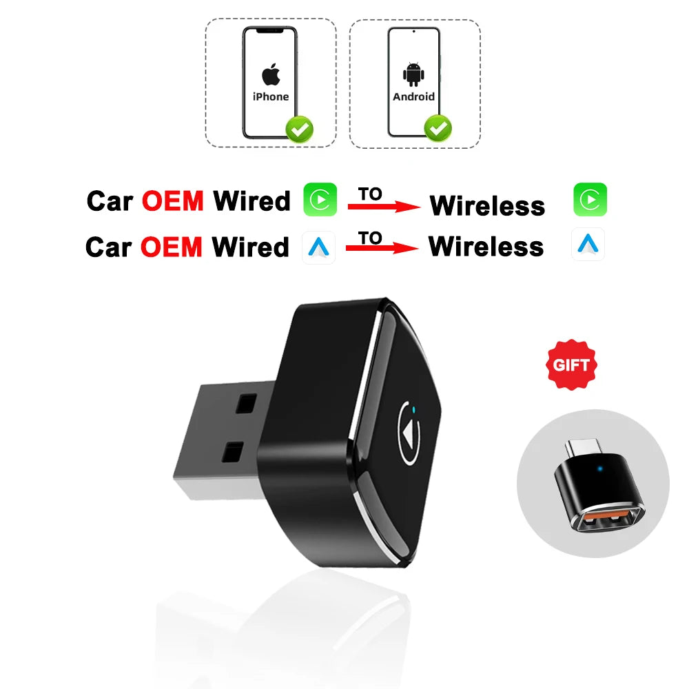 Wireless CarPlay & Android Auto Adapter, Compatible with VW Toyota Nissan Honda Ford & Mercedes-Benz