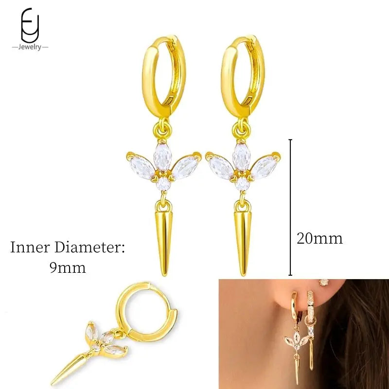 925 Sterling Silver Crystal Drop Earrings for Women - Heart & Flower Studs