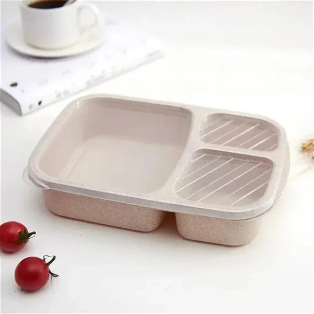 Bento Lunch Box Set 3 Compartment Food Storage Containers Wheat Straw Meal Prep Lunch Box Plastic Food Storage Container