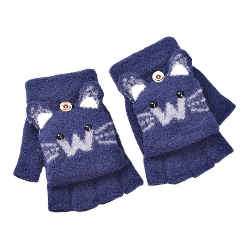 Kids Flip-Top Faux Fur Mittens - Cartoon Knit Winter Gloves - photo 12