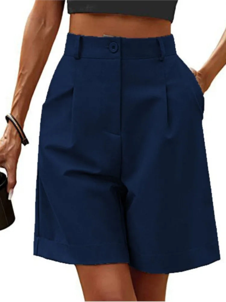 Women's High-Waist Wide-Leg Casual Shorts – Loose Slimming Straight Breathable Street Trend Five-Point Pants