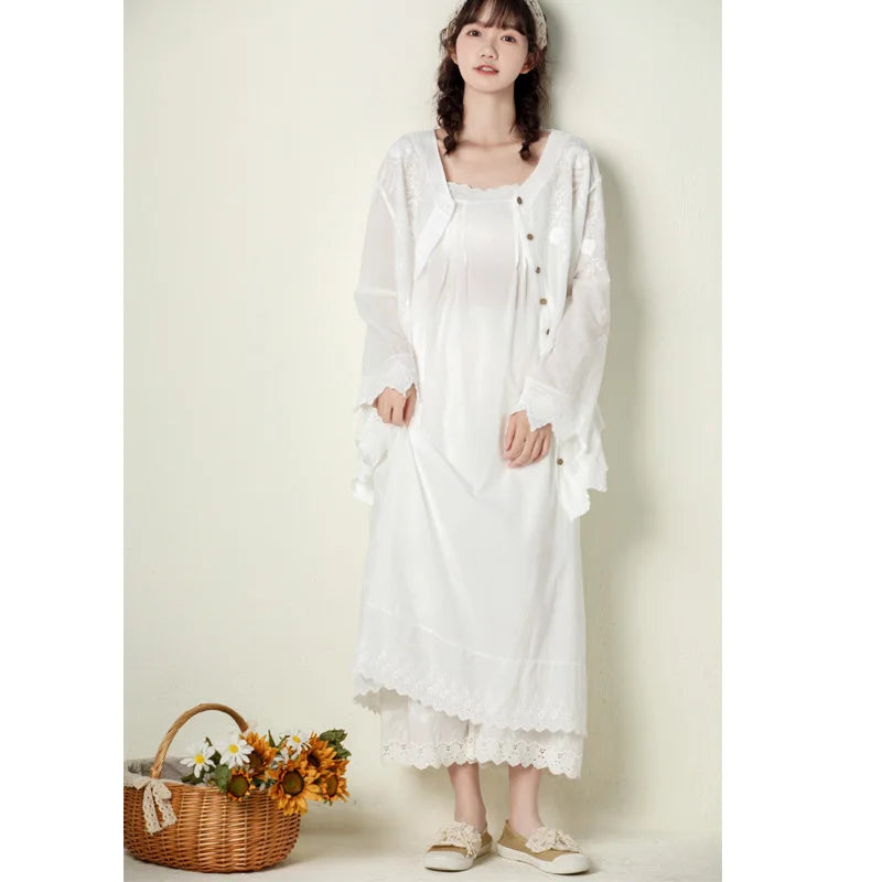 Johnature 2026 Summer New Japanese Casual Spaghetti Strap Thin All Match Dress For Women Solid Color Cotton Female Dresses