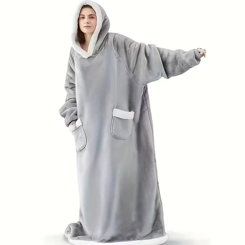 Extra Long Flannel Blanket Hoodie with Sleeves - Giant Wearable Blanket - photo 8