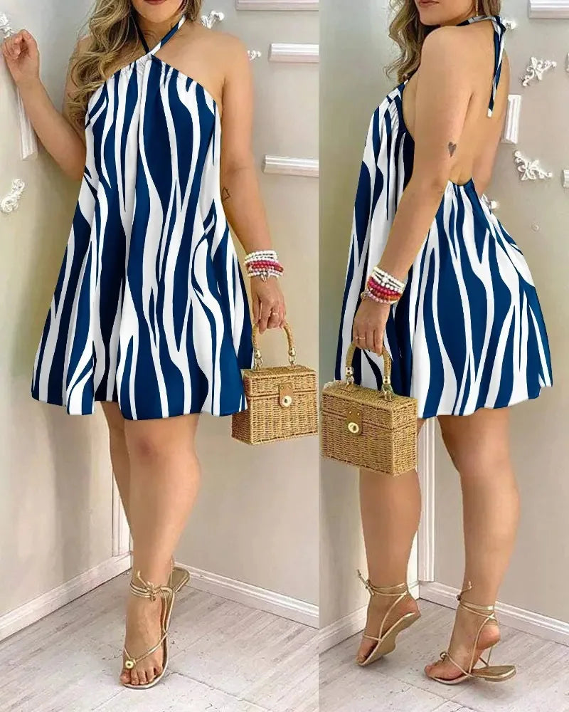 Floral Print Halter-Neck Boho Maxi Dress — Backless Summer Dress