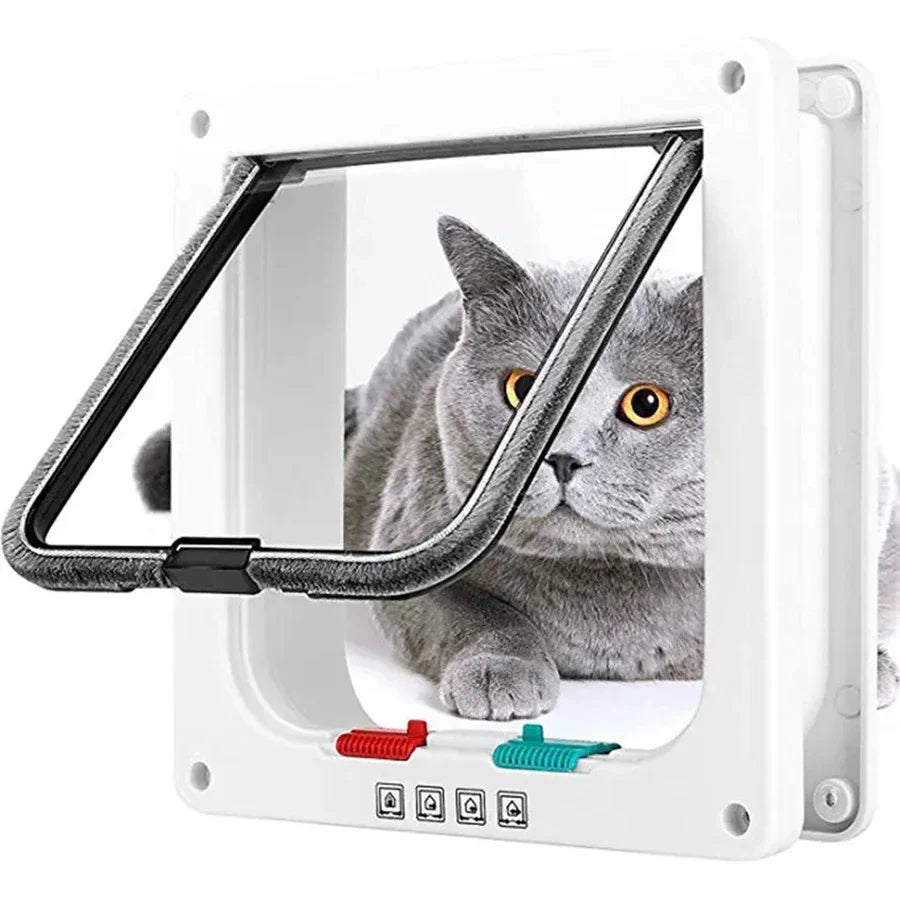 In & Out Cat Flap Door - 4-Way Lock ABS Pet Gate Kit