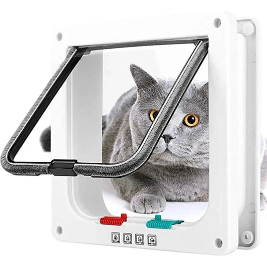 In & Out Cat Flap Door - 4-Way Lock ABS Pet Gate Kit