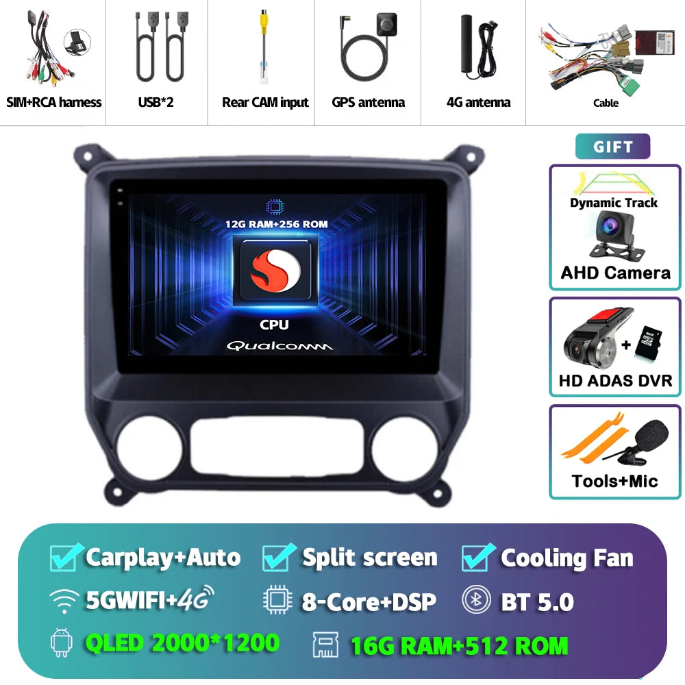 Android 16 Carplay Auto Car Radio Multimedia For Chevrolet Silverado 3 GMTK2 2014 2015 2016 2017 2018 Autoradio Stereo Head Unit