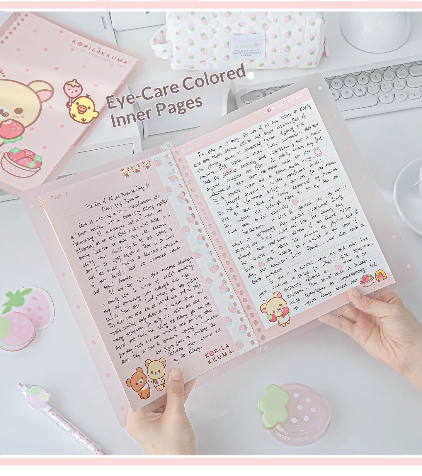 Rosyposy Korilakkuma Strawberry B5 Loose Leaf Notebook Soft Cover Cute Journal For Daily Study Writing Note Taking