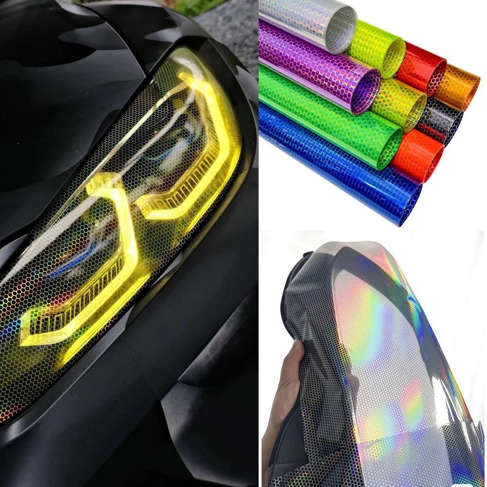 Car Laser Honeycomb Headlights Taillight Lamp Vinyl Wrap Automobile Headlight Tint Waterproof Film Fog Light Taillight Stickers