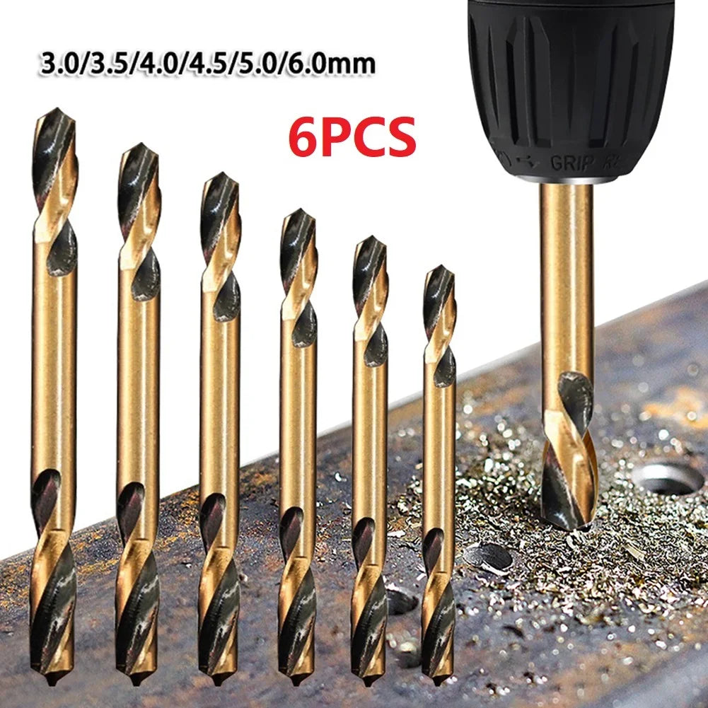 6pcs HSS Double-Headed Auger Drill Bits For Metal Stainless Steel Wood Drilling Power Tool 3mm/ 3.5mm/ 4mm/ 4.5mm/ 5mm/ 6mm