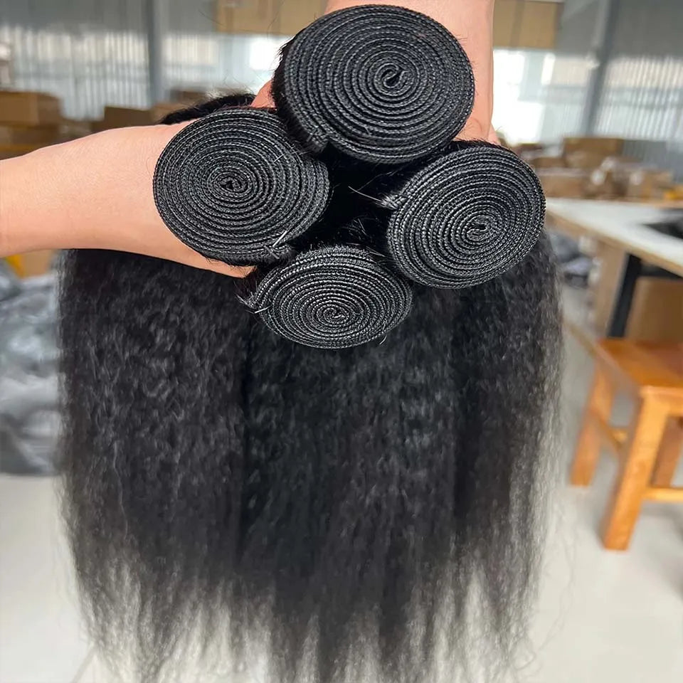 28 30Inch Brazilian Kinky Straight Human Hair Bundles 15A Virgin Human Hair Extension 3/4Pcs Hair Wefts Yaki Straight Human Hair