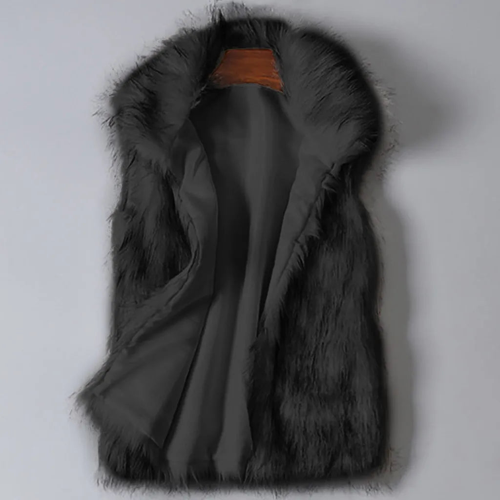 Women's Faux Fur Vest Coat - Stand Collar Sleeveless Winter Jacket - photo 6