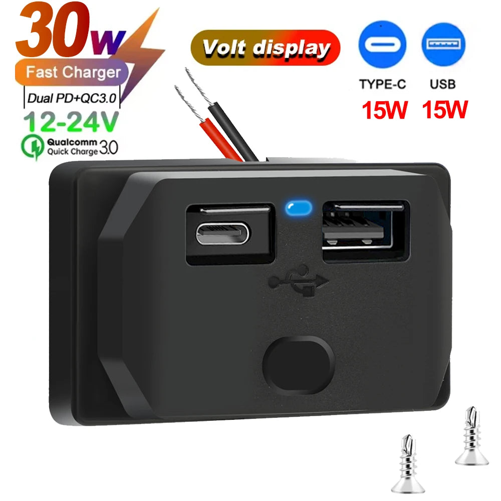 Car Charger Socket Adapter with Switch 2/4 Ports 12V 24V PD QC3.0 Charging Splitter Outlet for Bus RV ATV Truck Boat