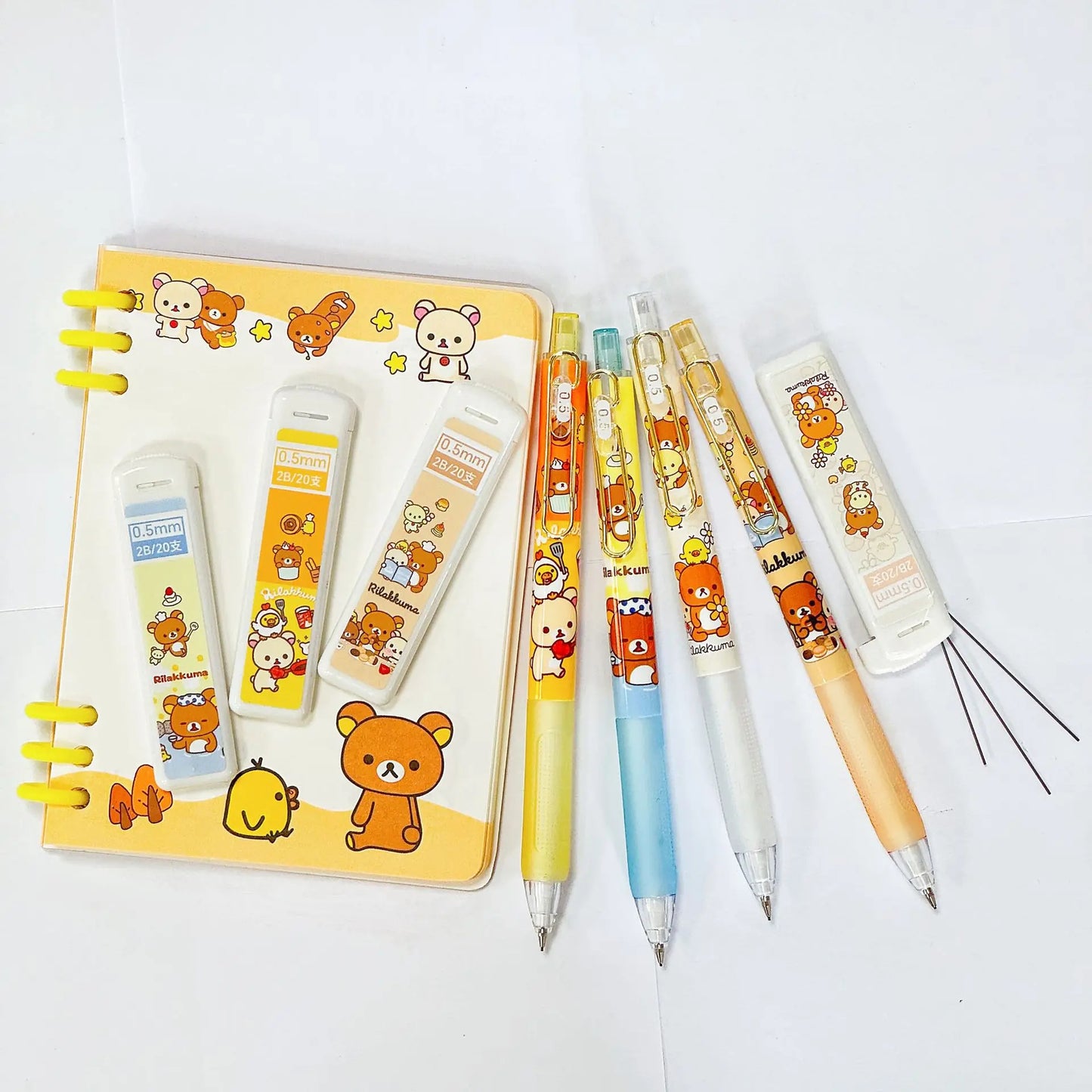 4/24pcs Kawaii Rilakkuma Bear Mechanical Pencil Set Stationery Refill Not Easy To Break Lead Automatic Pencil Wholesale Students