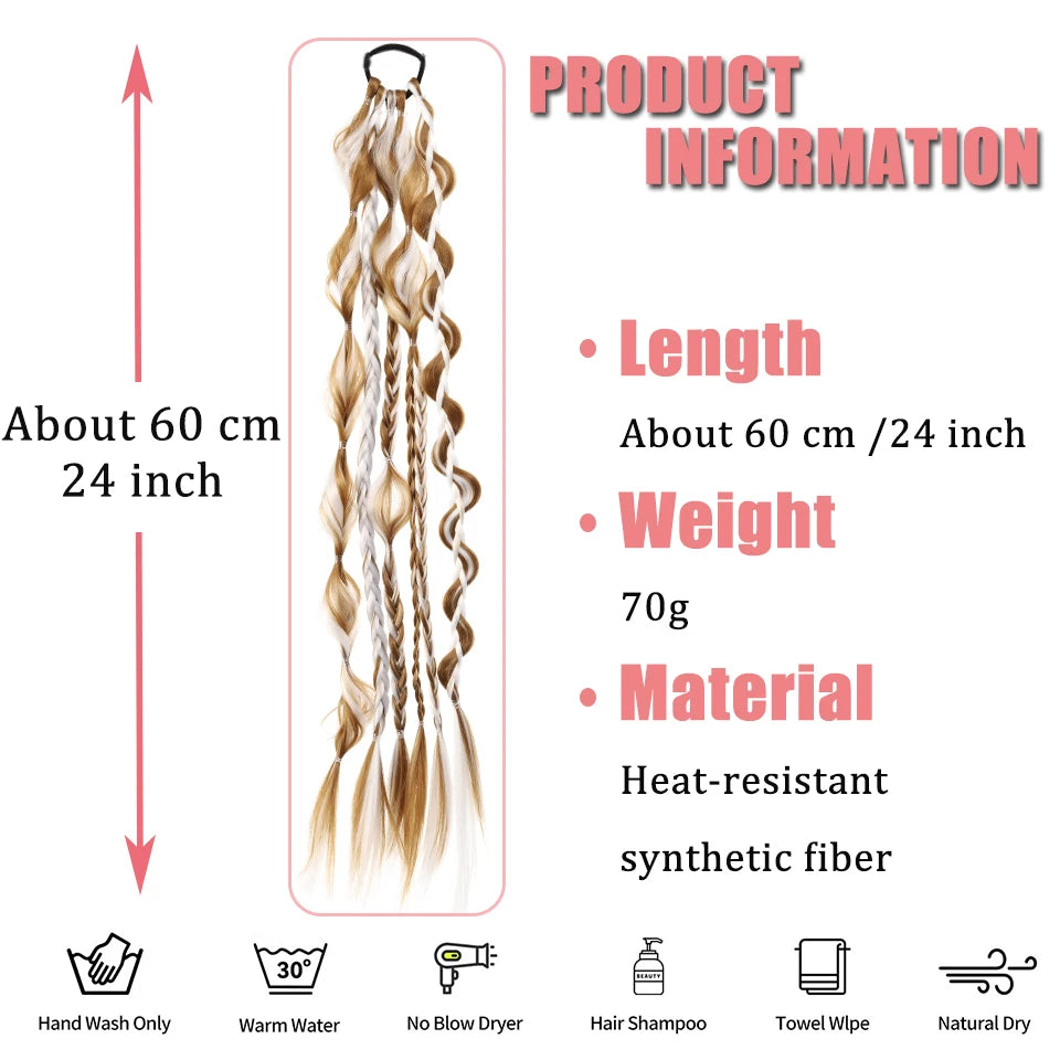 24Inch Synthetic Long Braided Bubble Ponytail Wig Extensions Lightweight With Elastic Band Wig Accessories For Women Party Use