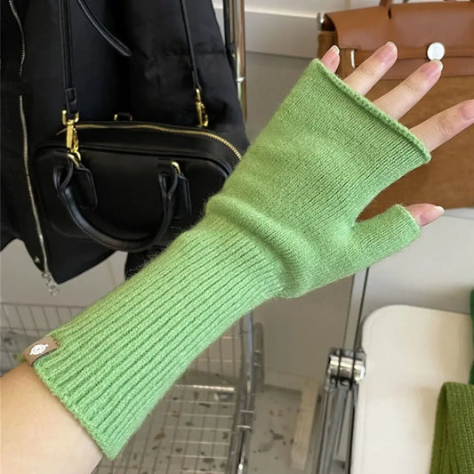 Long Knit Fingerless Gloves - Stretch Arm Sleeves for Fall and Winter