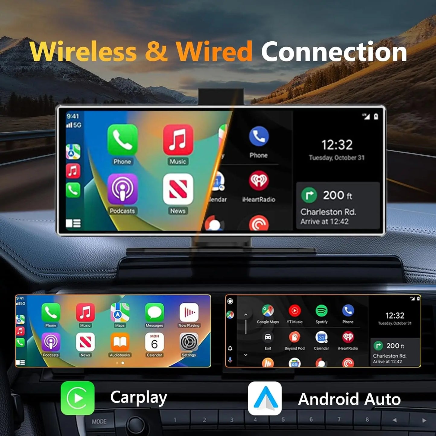 11.26 inch 4K Dash Cam Wireless Carplay Android Auto Fashionable Silver Border Car DVR GPS Navigation Video Recorder Dashboard