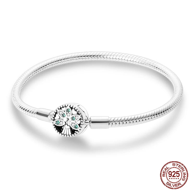 925 Sterling Silver Charm Bracelet – Star Moon Sun Four Leaf Clover Zircon | DIY Birthday Gift for Women (17-20cm)