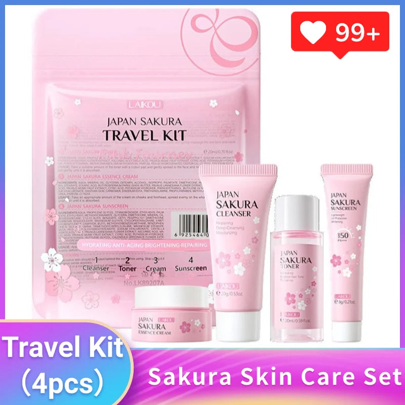 Sakura Skin Care Set facial Cleanser,Serum,Toner,Sunscreen,facial cream Beauty skin care For Women Gifts Routine Travel Kit