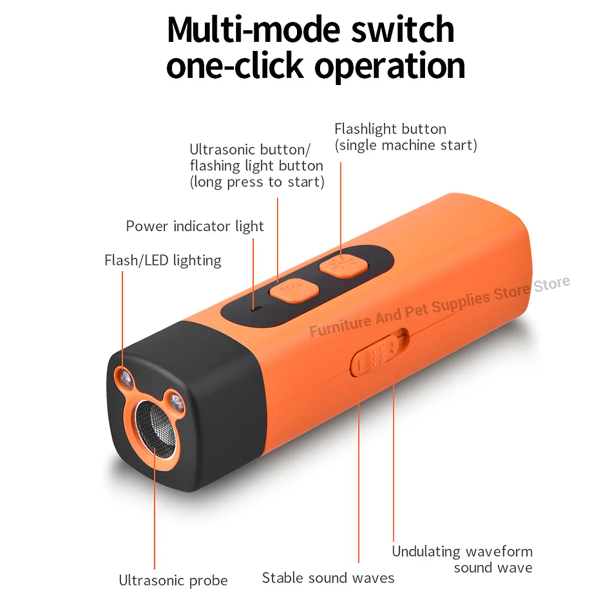 Rechargeable Ultrasonic Dog Repeller & Anti-Bark Deterrent – Dog Training Device with LED Flashlight | Orange