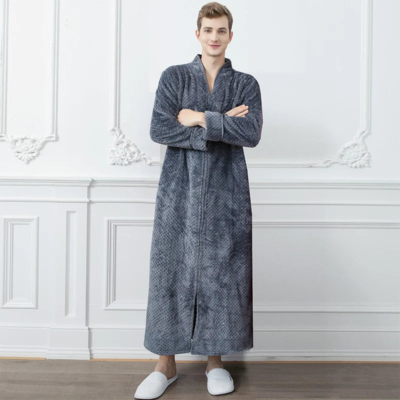 Women's Long Zip-Up Flannel Bathrobe, Plus Sizes