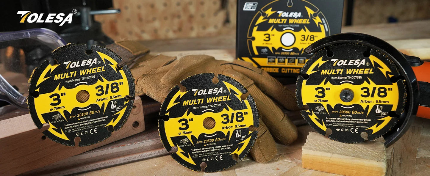 TOLESA 3Pcs Carbide Cutting Disc 3/4.5 Inch Cut Off Wheels Angle Grinder Cutting Wheel for Wood, Wood with Nails, Plastic