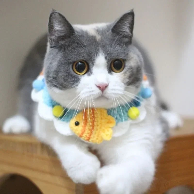 Hand-Knitted Pet Scarf Collar - Cute Knit Bib for Cats and Small Dogs - photo 3