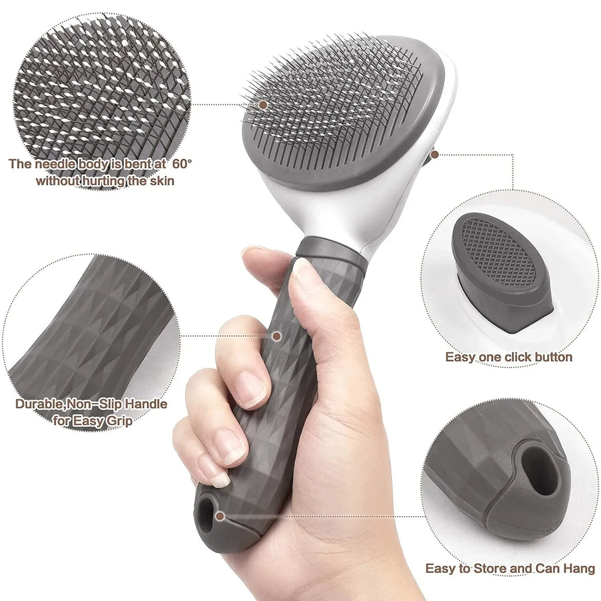 Self-Cleaning Slicker Brush for Dogs and Cats, Pet Hair Remover