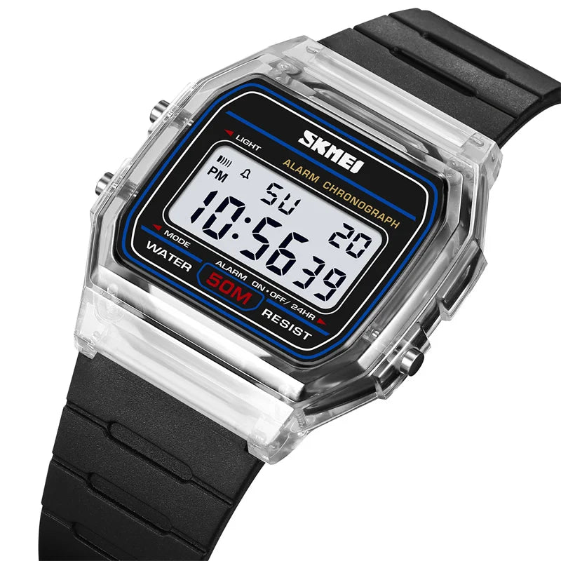 Skmei Women Digital Watches Fashion Transparent Case TPU Strap Led Waterproof Swimming Sports Wristwatch Female Alarm Clock