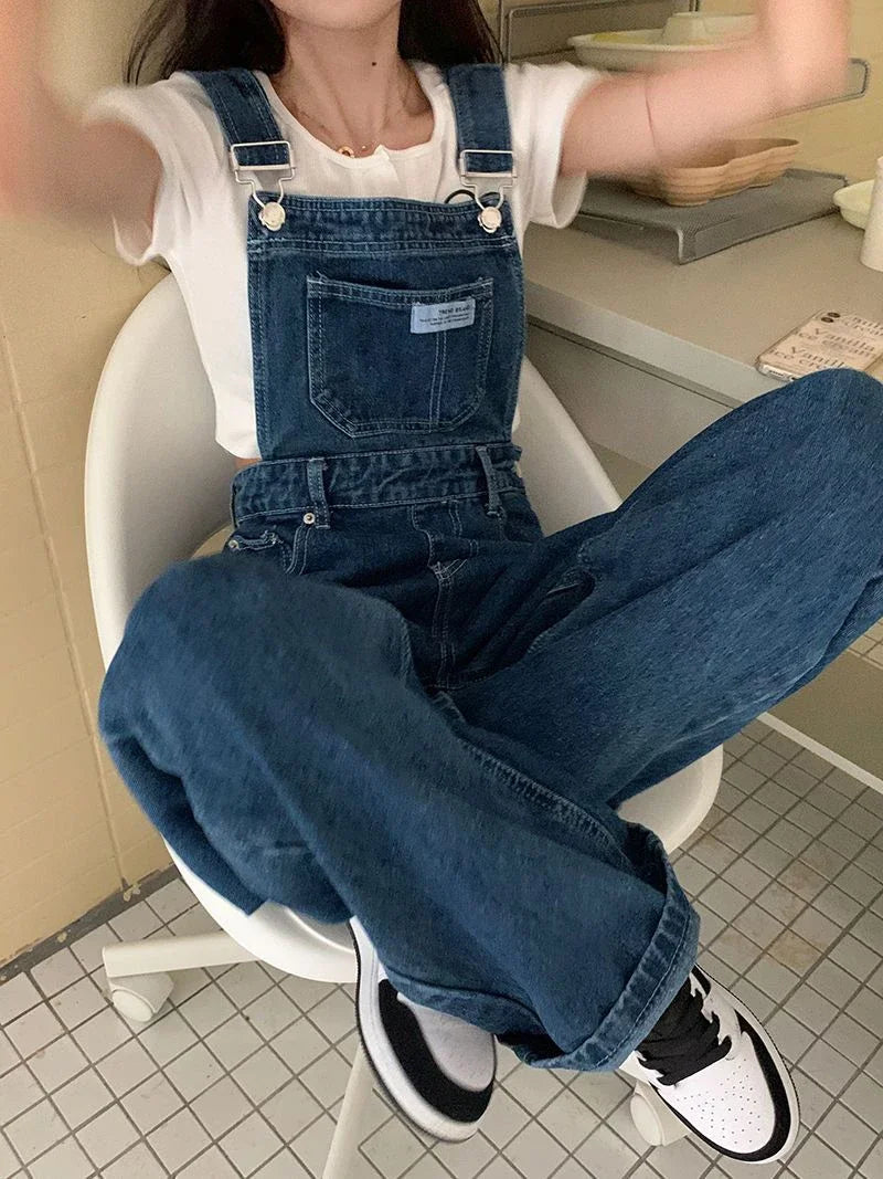 New Summer Fashion Denim Jumpsuits for Women Wide Leg Jeans Overalls Korean Baggy Suspender Pants Korean Streetwear Trousers