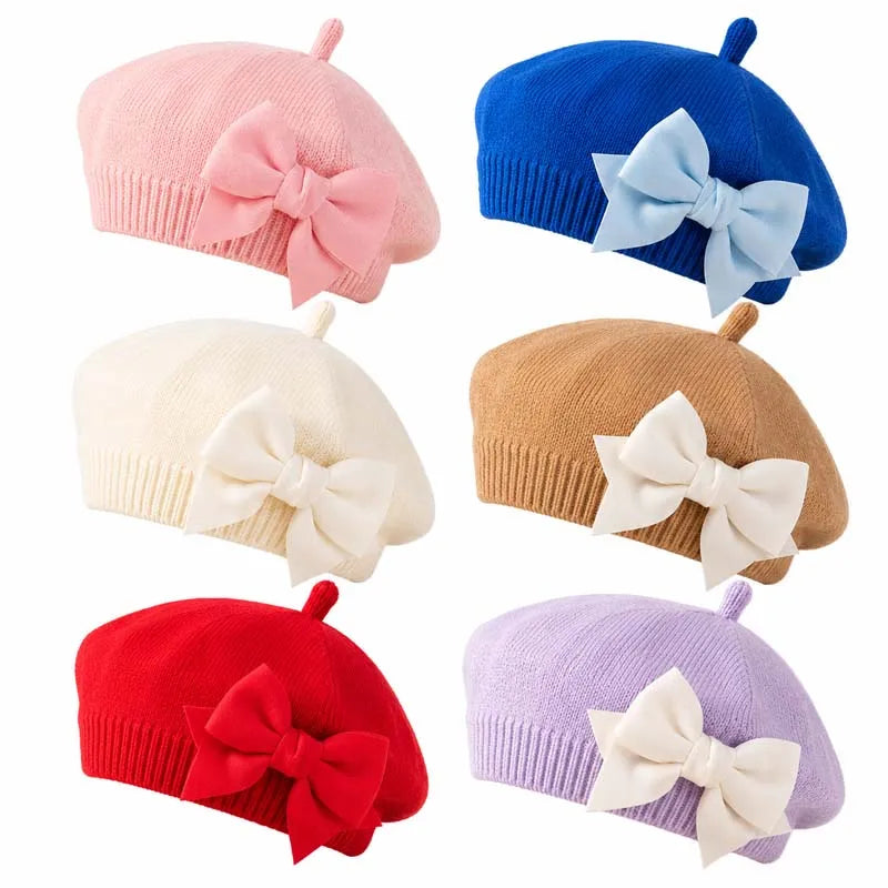 Baby Girl Knit Beret with Bow - Soft Infant Painter Hat - photo 2