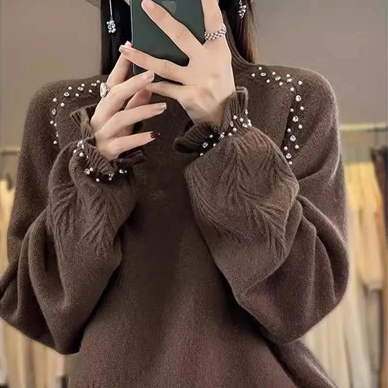 Women's Loose Turtleneck Sweater - Short Knitted Pullover Top