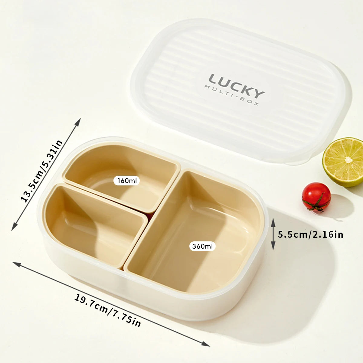 WORTHBUY 3 Grids Microwave Plastic Lunch Box Portable Detachable Fruit Bento Box Stackable Food Container For School Office