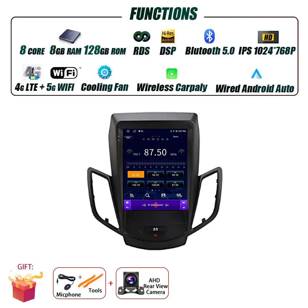 Android 16 Carplay For Ford Fiesta MK7 2009-2016 Car Radio Multimedia Stereo Player WiFi GPS Navigation NO DVD