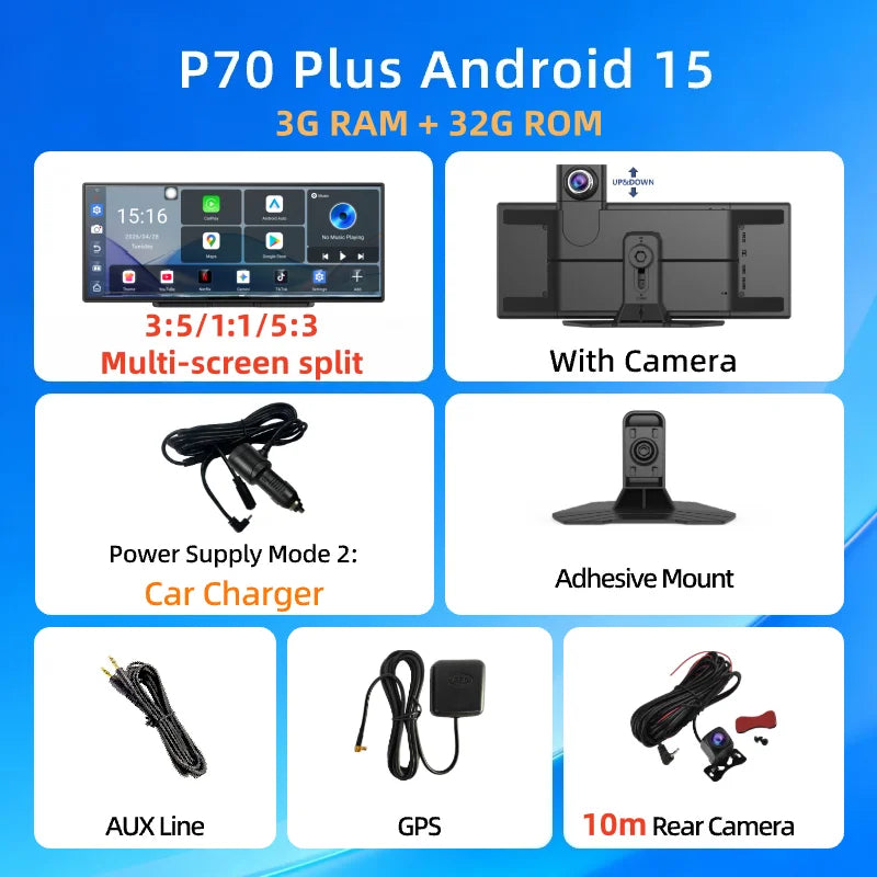Imagebon P70Plus 11.4" Android 15 Dash Cam with CarPlay & Android Auto