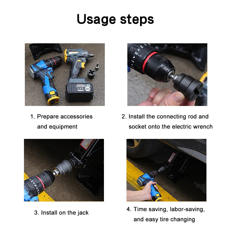 Automotive High Hardness Cross-Shape Socket Wrench Electric Conversion Connect Rod Tire Unload Labor-Save Jack Tool
