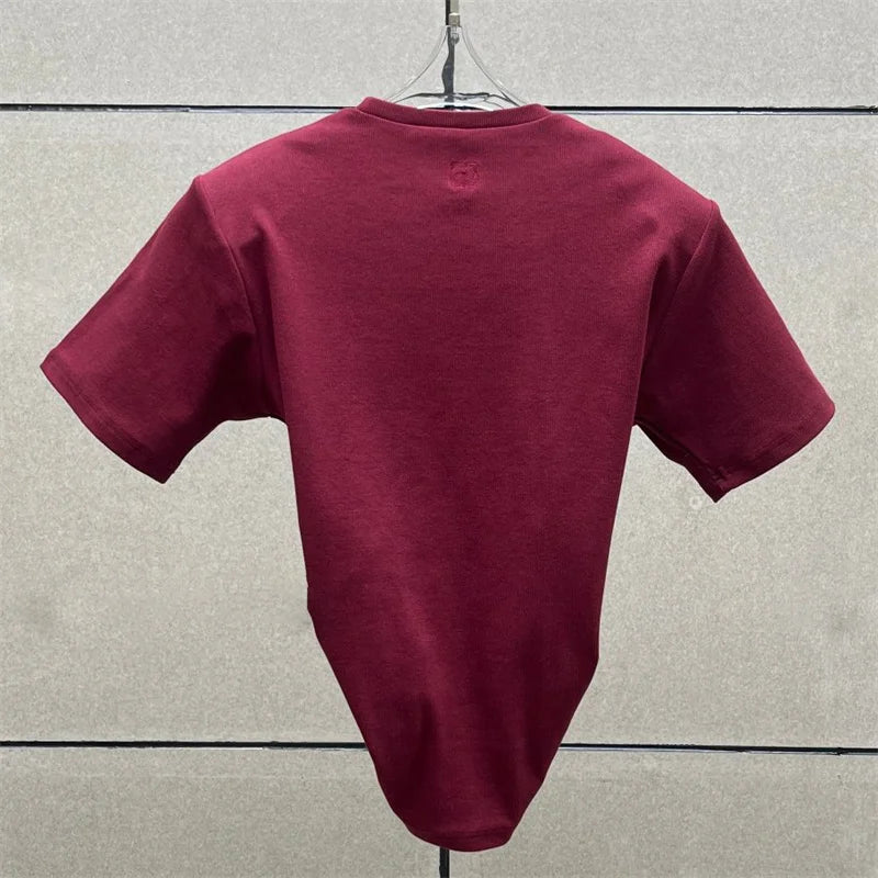 Women's t-shirt 2026 summer New elastic knitted short sleeved top 3D flower decorated round neck pullover pure cotton crop top