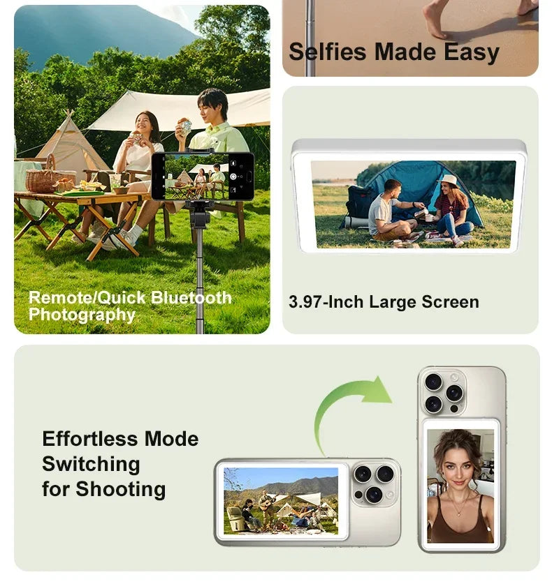 Magnetic Phone Back Vlog Selfie Monitor Screen Live Stream Camera Compatible with iPhone & Android