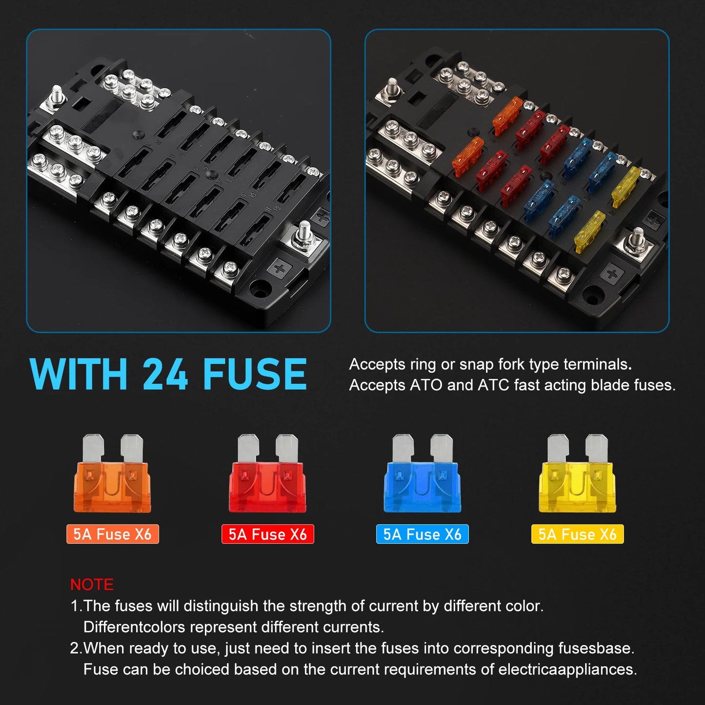 6/12 Way Car Boat Blade Fuse Box Block Holder LED Indicator 12V 32V Auto Marine Waterproof Power Distribution Panel Board