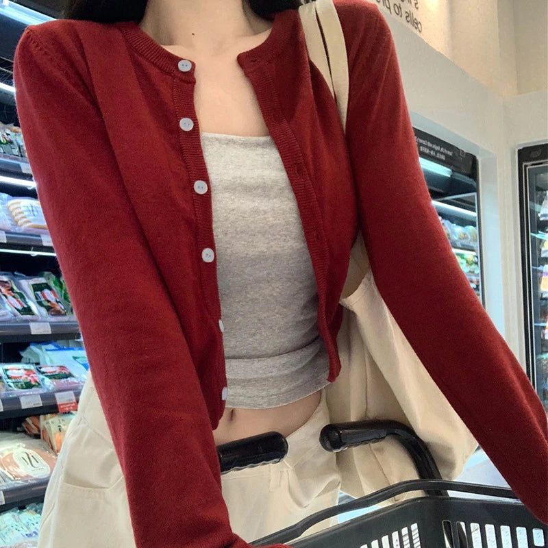 Women's Cropped Button-Up Knit Cardigan - Soft Shrunken Sweater