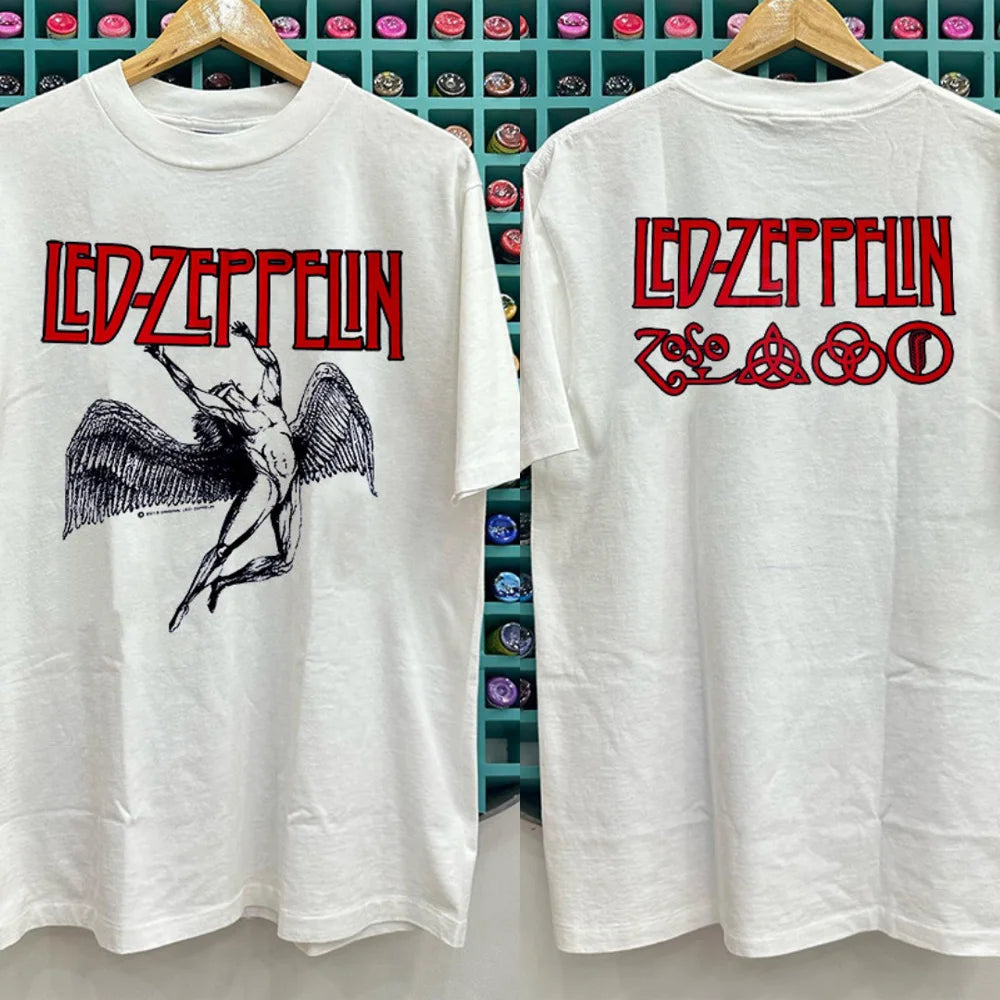 2026 Led Zeppelin Rock band short-sleeved T-shirt Fashion Sports Pure cotton Men's T-Shirt Children's Clothing Tee Y2k Woman